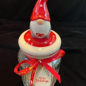 NWT Festive Gnome Holiday Jar with Red Accents